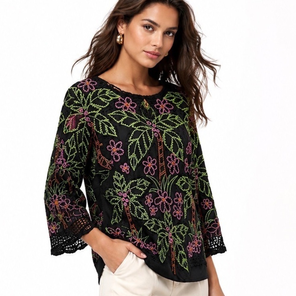 Faith Beaded Top‎ Black Medium Vintage